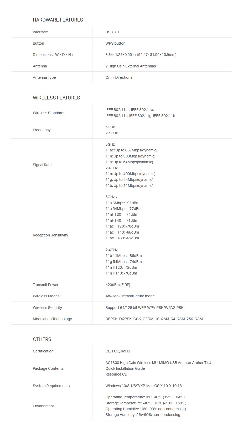 TP-LINK Archer T4U AC1300 High Gain Wireless MU-MIMO Dual Band USB 3.0 Adapter - Overview 2