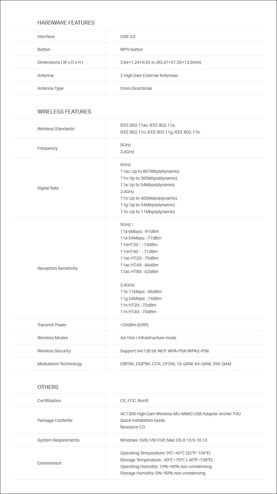 TP-LINK Archer T4U AC1300 High Gain Wireless MU-MIMO Dual Band USB 3.0 Adapter - Overview 2