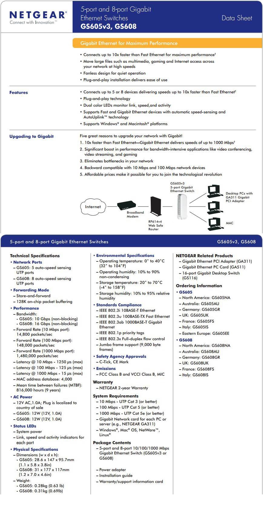 Netgear GS608 8-Port 10/100/1000 Gigabit Desktop Switch - Overview 1
