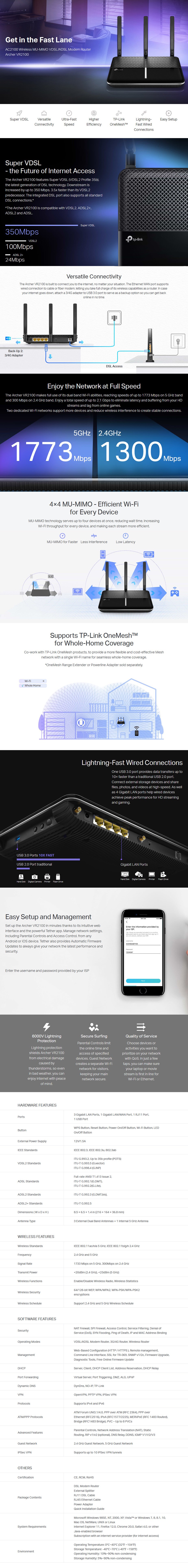 TP-Link Archer VR2100 AC2100 MU-MIMO VDSL/ADSL Modem Router - Overview 1