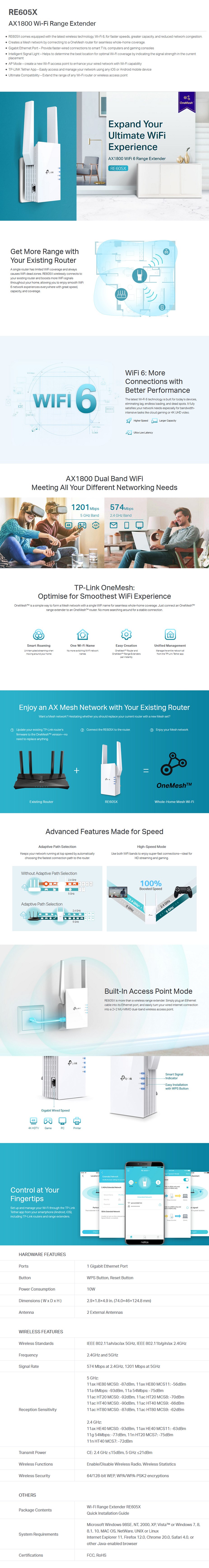 TP-Link RE605X AX1800 Wi-Fi Range Extender - Desktop Overview 1