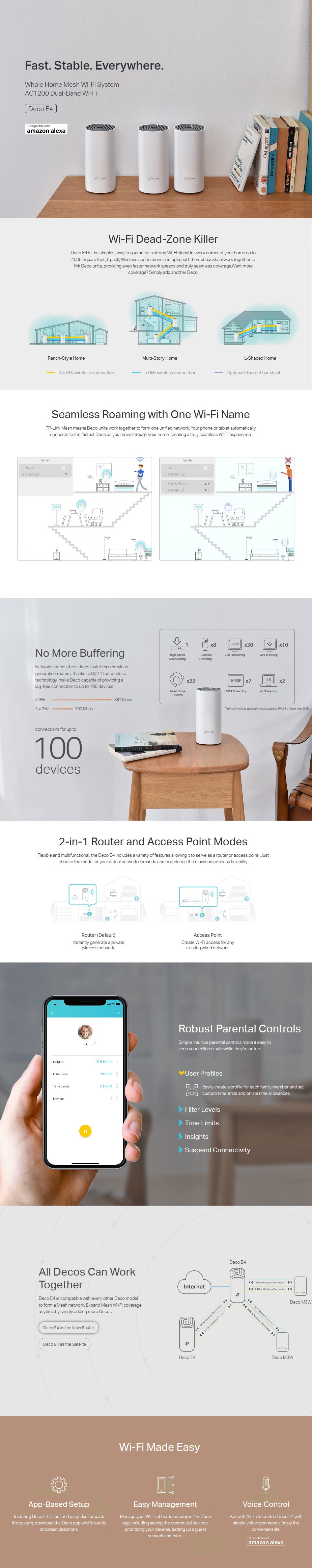 TP-Link Deco E4 AC1200 Whole Home Mesh Wi-Fi Router System - 3 Pack - Overview 1