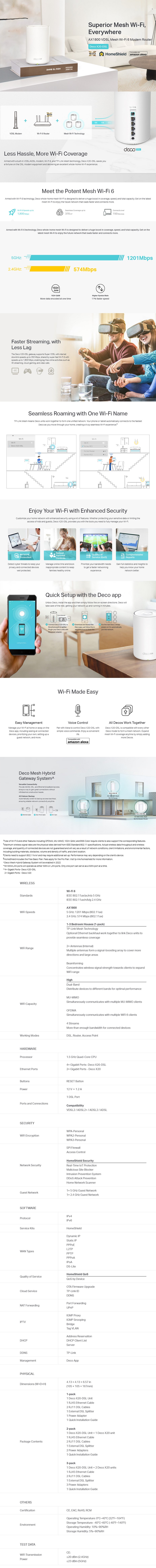 TP-Link Deco X20-DSL AX1800 VDSL Whole Home Mesh Wi-Fi 6 System - 2 Pack - Desktop Overview 1