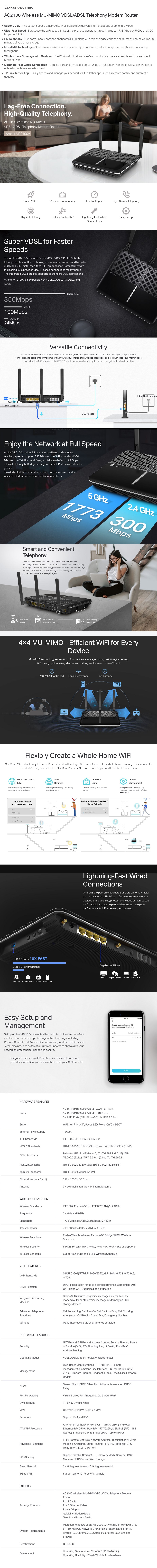 TP-Link Archer VR2100v AC2100 Wireless Dual Band VDSL/ADSL Modem Router - Desktop Overview 1