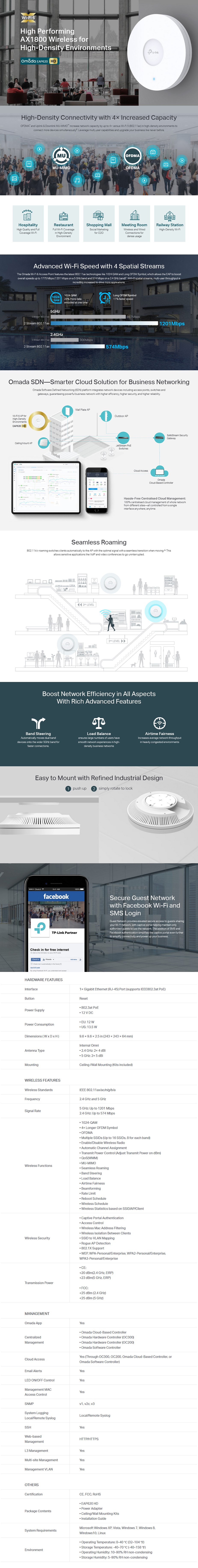 TP-Link EAP620-HD AX1800 Wireless Dual Band Gigabit Ceiling Mount Access Point - Overview 1