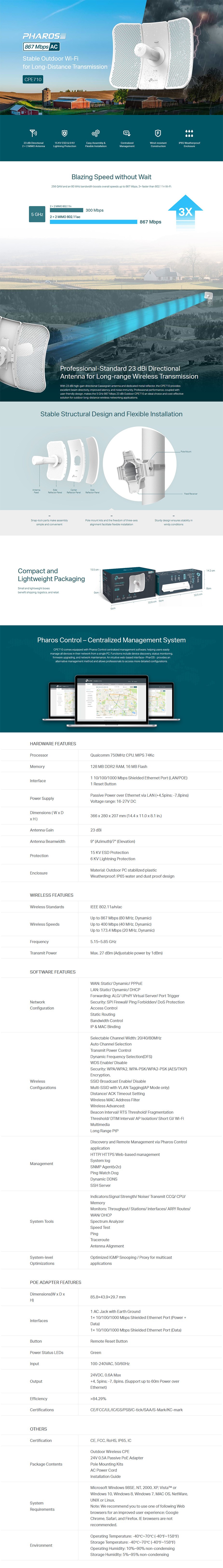 TP-Link CPE710 5GHz AC 867Mbps 23dBi Outdoor CPE - Desktop Overview 1