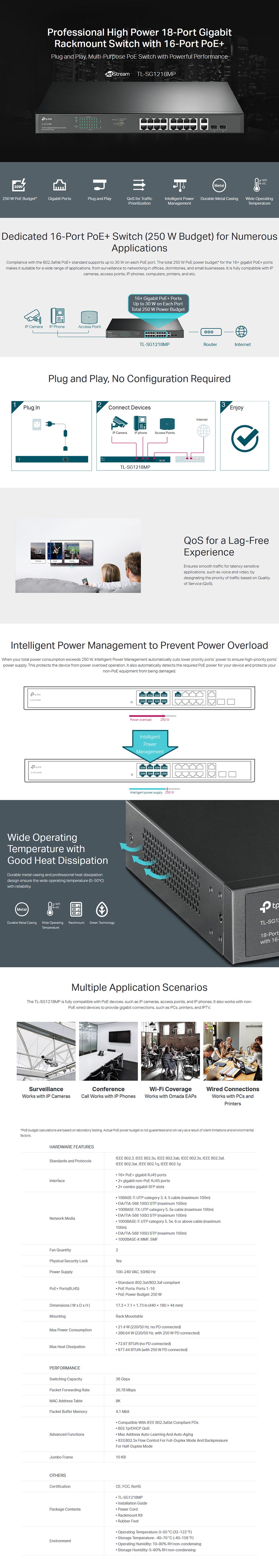 TP-Link TL-SG1218MP 18-Port Gigabit Rackmount Switch with PoE+ - Overview 1