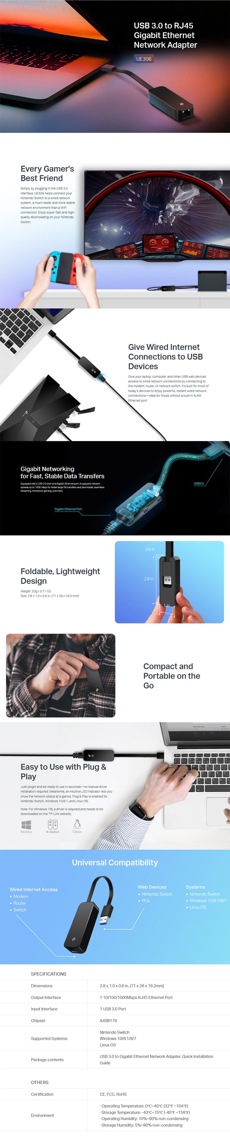 TP-Link UE306 USB 3.0 to Gigabit Ethernet Network Adapter - Desktop Overview 1