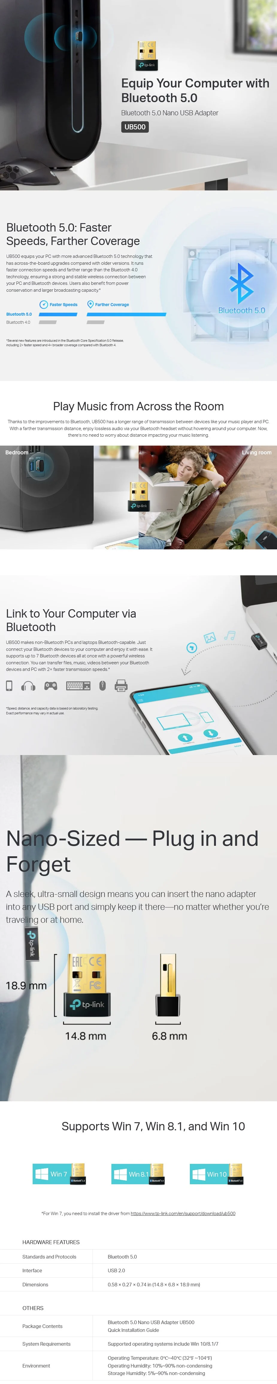 TP-Link UB500 Bluetooth 5.0 Wireless Nano USB Adapter - Desktop Overview 1