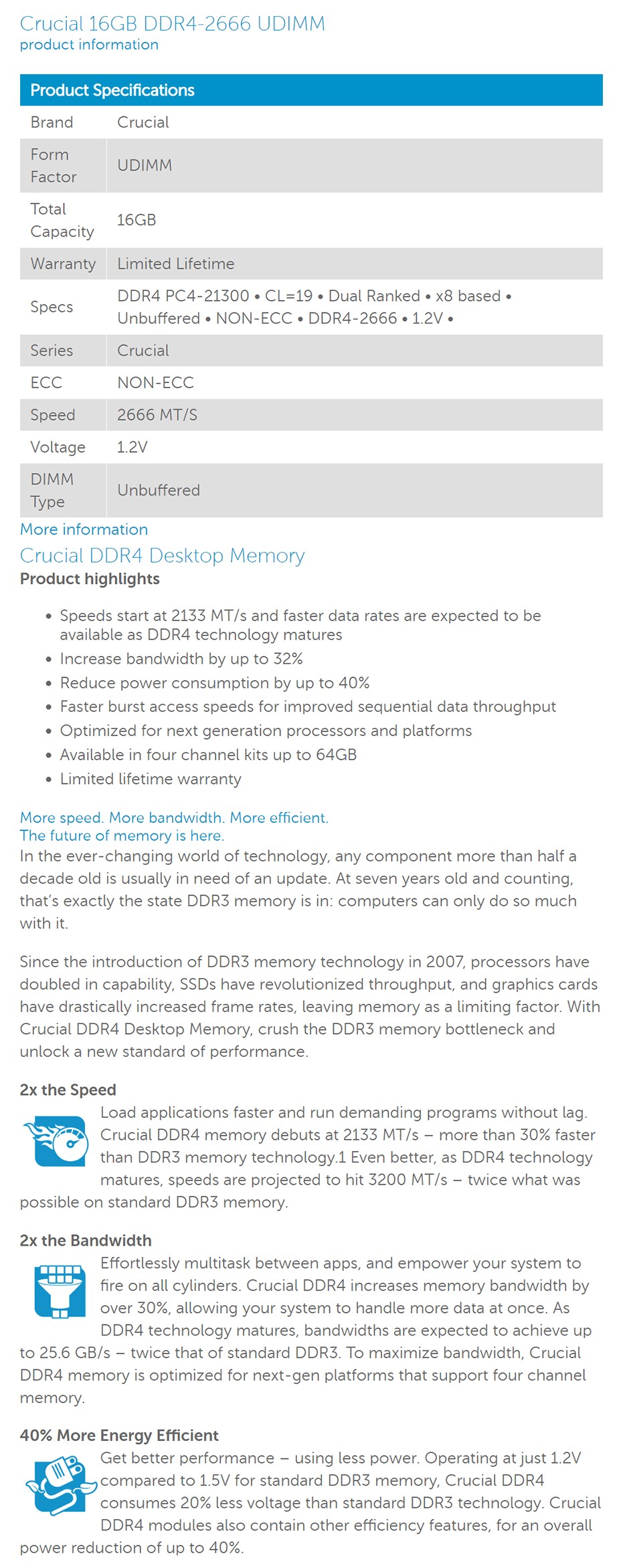 Crucial 16GB (1x 16GB) DDR4 2666MHz U-DIMM Desktop Memory - Desktop Overview 1