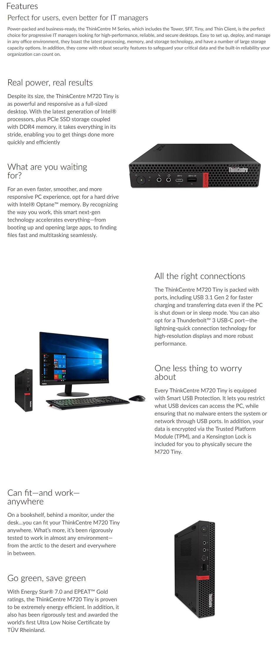 Lenovo ThinkCentre M720 Tiny Desktop PC i5-8400T 8GB 512GB Win10 Pro - desktop overview