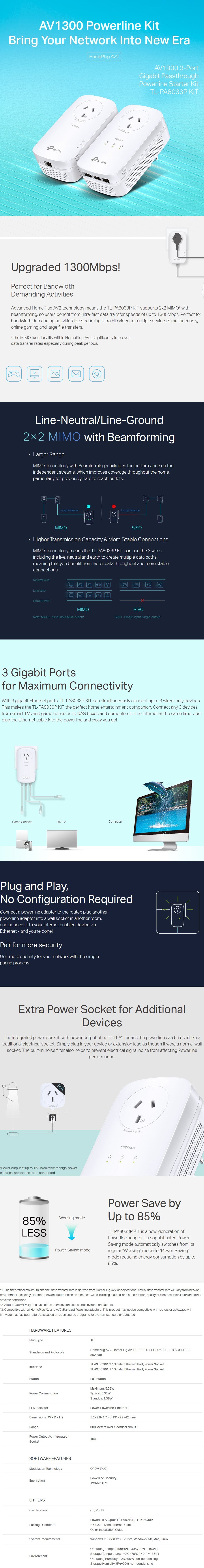 TP-Link AV1300 3-Port Gigabit Passthrough Powerline Starter Kit - Desktop Overview 1