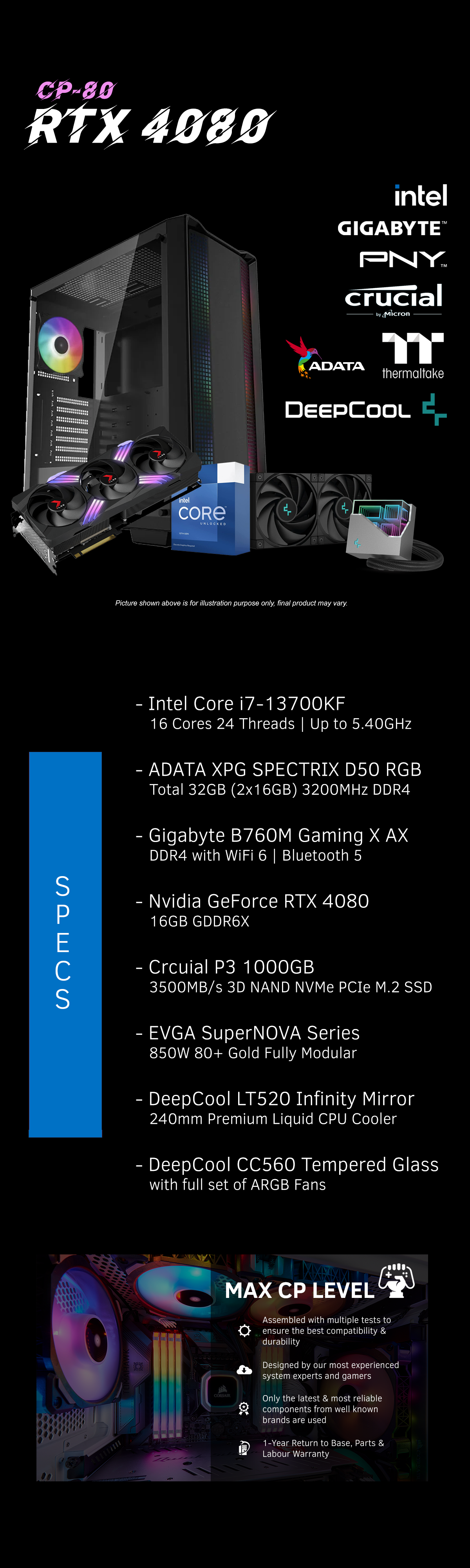 PC Gamer TERTZ Loyalty, RTX 4080, 13700KF, 1TB, 32GB DDR