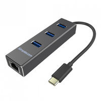 Simplecom CHN411-BK Aluminium USB Type C to 3 Port USB 3.0 Hub with Gigabit Ethernet Adapter Black