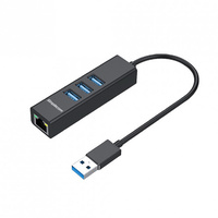 Simplecom CHN420 Black Aluminium 3 Port SuperSpeed USB HUB with Gigabit Ethernet