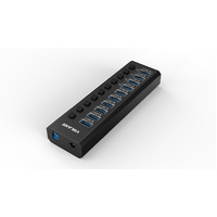 Aluminium 10-Port USB3.0 Hub with 4 fast charging ports