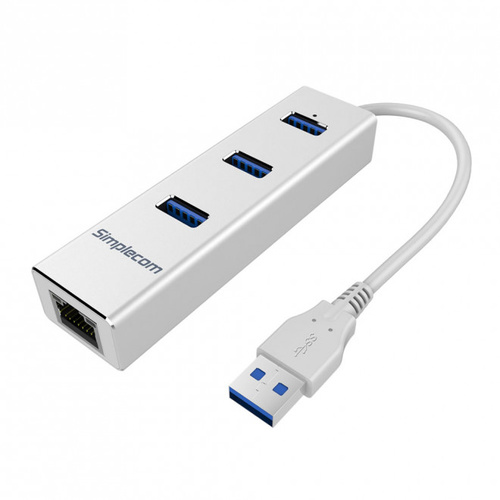 Simplecom CHN410 Aluminium 3 Port USB 3.0 HUB with Gigabit Ethernet Adapter 1000Mbps for PC MAC
