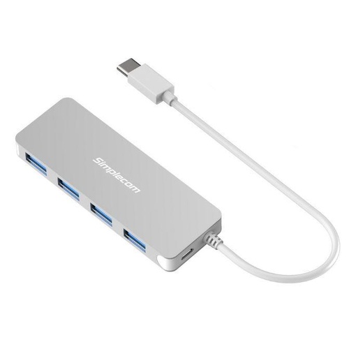 Simplecom CH320 Ultra Slim Aluminium USB 3.1 Type C to 4 Port USB 3.0 Hub - Silver