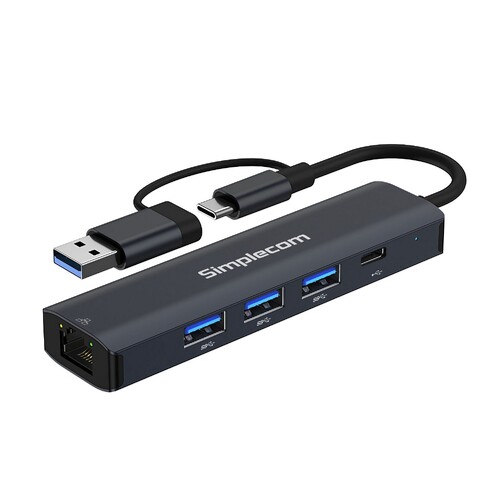 Simplecom CHN436 USB-C and USB-A to 4-Port USB HUB with Gigabit Ethernet Adapter