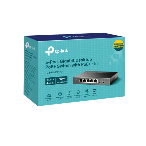 TP-Link TL-SG1005P-PD 5-Port Gigabit Desktop PoE+ Switch with 1-Port PoE++ In and 4-Port PoE+Out