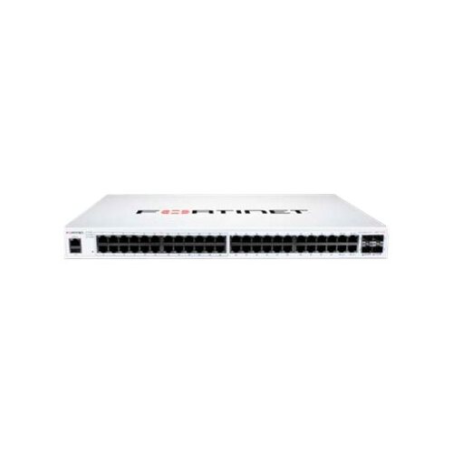 FortiSwitch-148F-POE is a performance/price competitive L2+ management switch with 48x GE port + 4x SFP+ port + 1x RJ45 console.