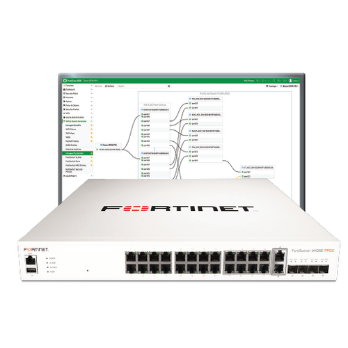 FortiSwitch 108F-POE Fanless L2+ management switch with 8xGE + 2xSFP + 1xRJ45 console and automatic limited 65W POE