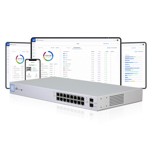 Ubiquiti UniFi Switch 16-port Managed PoE+ Gigabit Switch with SFP, 150W PoE Budget, GEN1