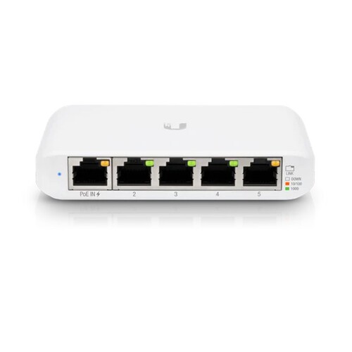 Ubiquiti USW Flex Mini - Switch Flex Mini- Managed, UniFi, Layer 2 Gigabit Switch, 5x GbE RJ45 Ports, Powerable Via PoE (802.3af) or USB Type-C 5V 1A