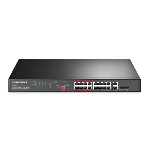 Mercusys MS118CP 16-Port 10/100Mbps + 2-Port Gigabit Rackmount Switch with 16-Port PoE+
