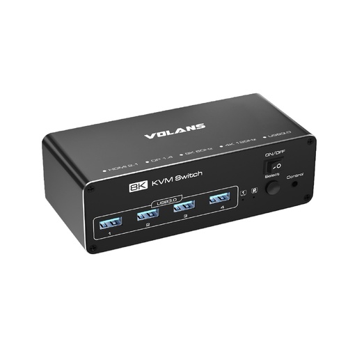 VOLANS VL-KVM9 HDMI and DP Dual Monitor (8K@60Hz) KVM Switch with 4xUSB3.0