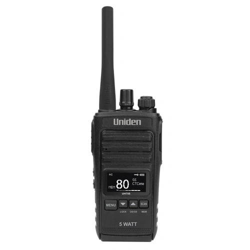 80 UHF Channels5 Watt / 1 Watt Selectable TX Power Splashproof, Backlit LCD Dot Matrix Display Range Extender (Duplex) CapabilityVOX Hands Free Capa