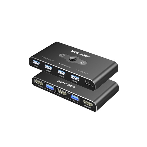 VOLANS VL-KVM3 Dual HDMI 2.0 (4K@60Hz) KVM Switch with 4xUSB3.0 Hub